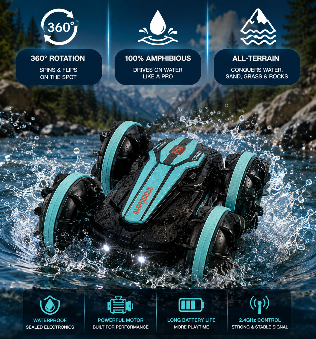 Remote Control Car - Waterproof Cyclone 360°  - 360-degree Rotation